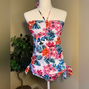 NWT Swimsuit: Maternity, Tankini, Tie Side Bottom, Halter Top, Tropical Print